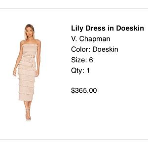 Gorgeous Revolve V. Chapman Lily dress in doeskin. Size 6, new with tags!